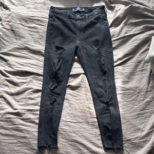 Hollister Distressed High Rise Crop Jean Legging Black Skinny